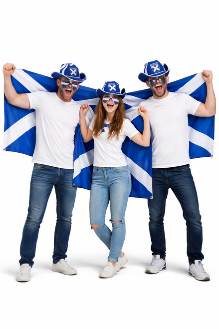 Scotland Saint Andrews Cross Saltire Flag Cowboy Hat & Face Paint Scottish Supporters Kit