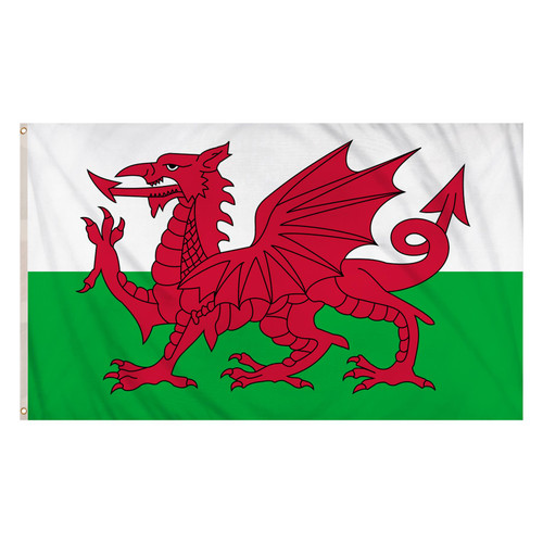 National Flag of Wales The Red Dragon (5ft x 3ft) Polyester Double Stitched Seam Metal Eyelets