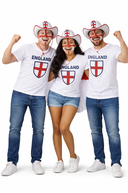 Adults England St George Cross Cowboy Hat Face Paint & 5ft x 3ft Flag Patriotic Supporters Fancy Dress Kit