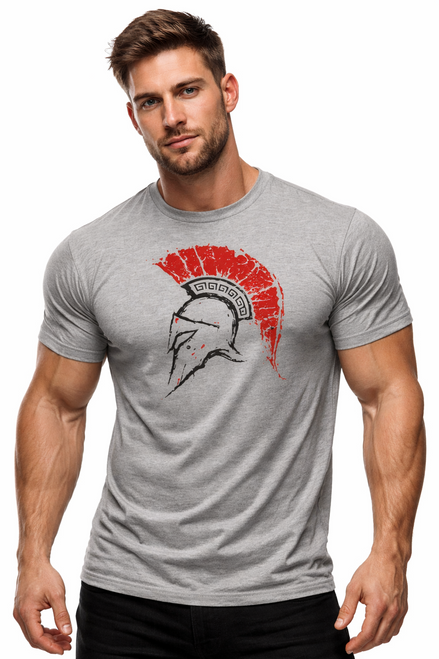 Unisex Grey Spartan Warrior Helmet With Plume Thermopylae Tshirt