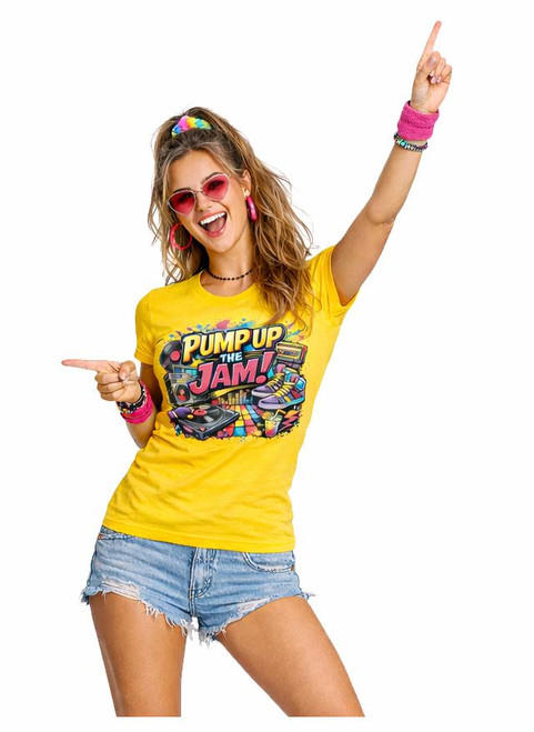 Womens Pump Up the Jam 1990s Decade Dance Hiphop Music Lady Fit Yellow T-Shirt