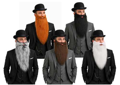 Adults 19th 20th Century Victorian Edwardian Gentleman Bowler Hat & 16" Length Beard Fancy Dress Costume Accessory