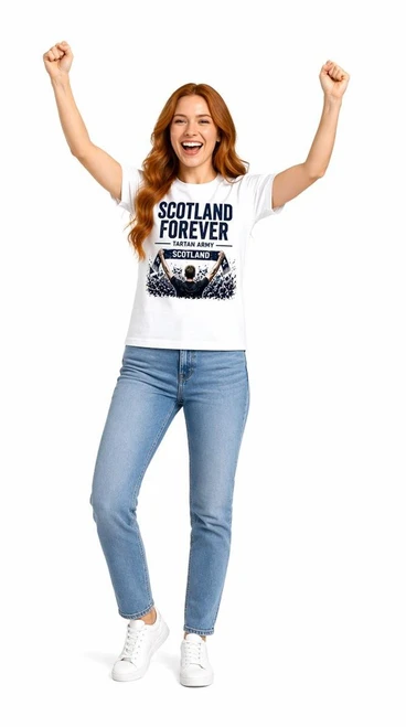 Womens Scotland Forever Tartan Army Scottish Sports Lady Fit White T-Shirt