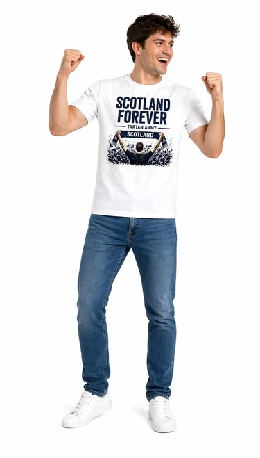 Adults Scotland Forever Tartan Army Scottish Sports Unisex White T-Shirt