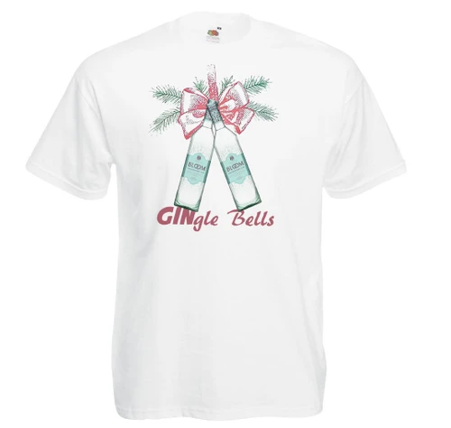 Adults Gingle Bells Bloom Gin Alcohol Christmas Xmas Unisex White T-Shirt