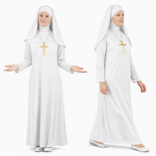 Adults Spirit Ghost White Nun Habit Relgious Halloween Fancy Dress Costume