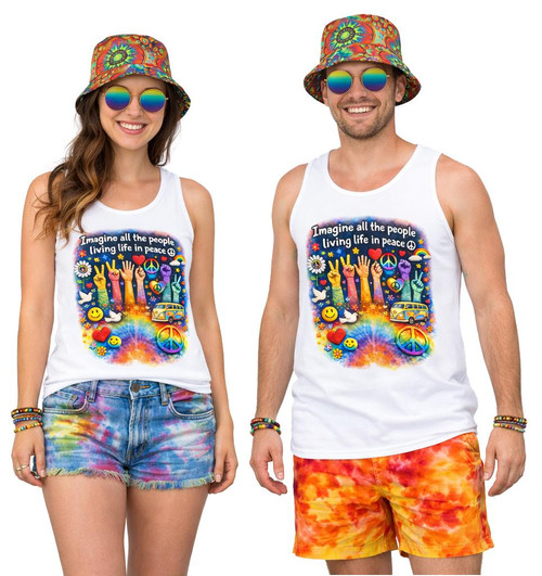 Adults Imagine 1960s Psychedelic 1970s Hippie Festival Fancy Dress Set