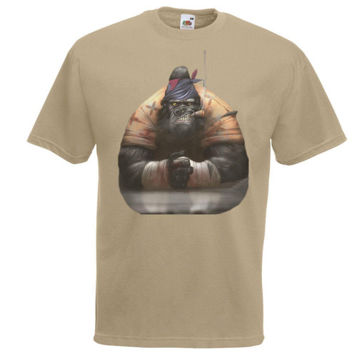 Adults Silverback Gorilla Smoking Cigar Primate Thug Unisex Khaki T-Shirt