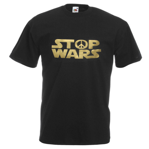 Adults Stop Wars Peace Symbol Pacifist Galaxy Wars Spoof Unisex Black T-Shirt