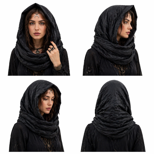 Adults Pagan Medieval Sorceress Moon Veil Hooded Snood Fancy Dress Costume Headwear