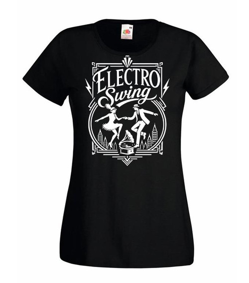 Womens 1920s Electro Swing Retro Jazz House Hip-hop Music Lady Fit Black T-Shirt