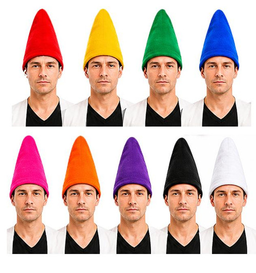 Adults Plain Coloured Garden Gnome Pointy Hat Fancy Dress Headwear