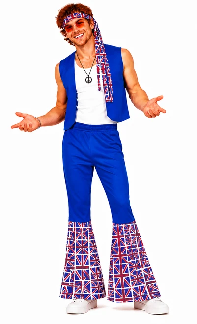 Adults Union Jack Flag Hippie Hippy 1960S 1970S Decades Fancy Dress Costume