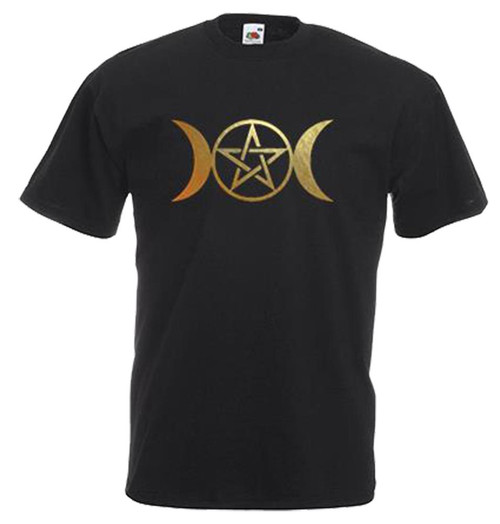Adults Triple Moon Goddess Pagan Pentacle Wicca Deity Unisex Black T-Shirt