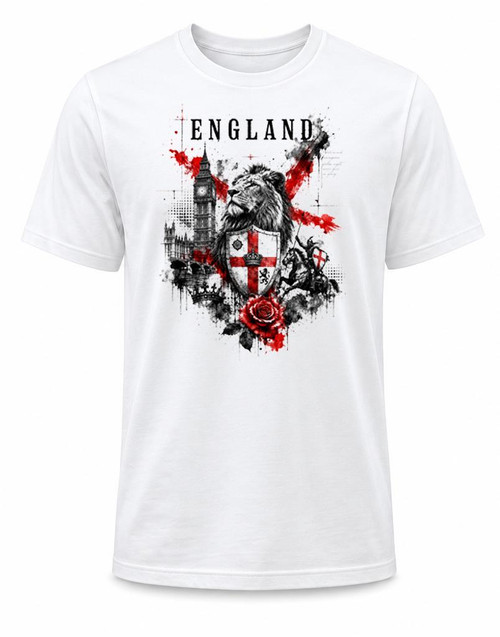 Adults Trash Polka England Flag English Lion St George Cross Unisex White T-Shirt