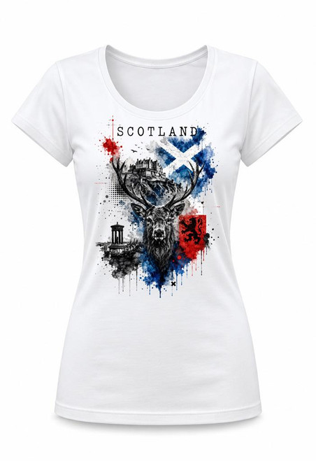 Womens Trash Polka Style St Andrews Saltire Lion Rampant Lady Fit White T-Shirt