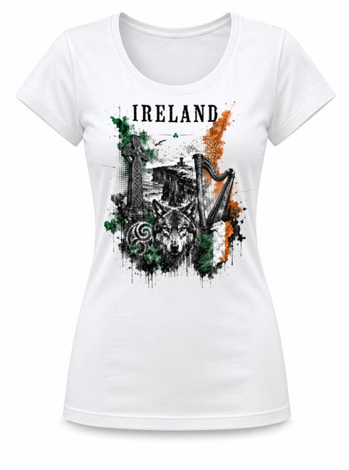 Womens Ireland Trash Water Colour Irish National Flag Lady Fit White T-Shirt