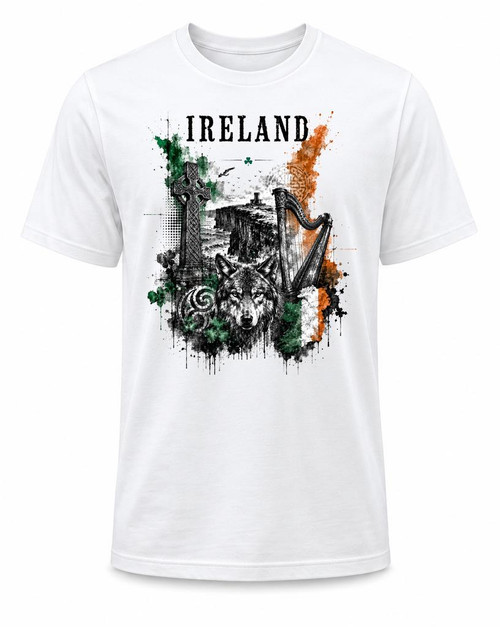 Adults Ireland Trash Water Colour Irish National Flag Unisex White T-Shirt