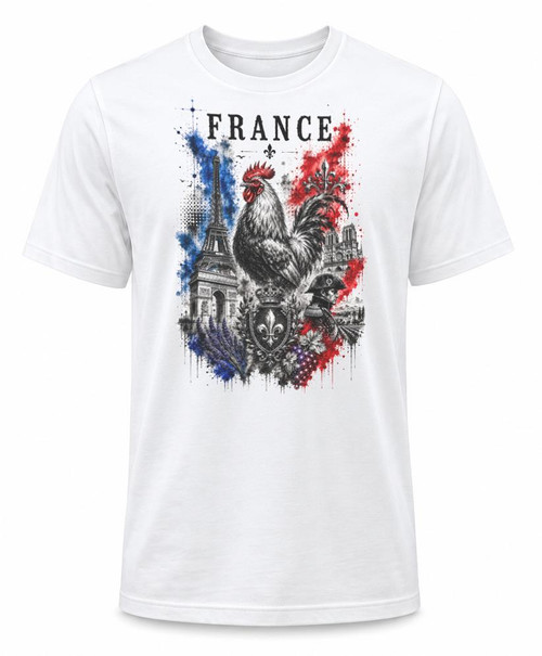 Adults France Trash Water Colour French National Flag Unisex White T-Shirt