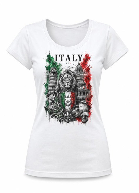 Womens Italy Trash Water Colour Italian National Flag Lady Fit White T-Shirt