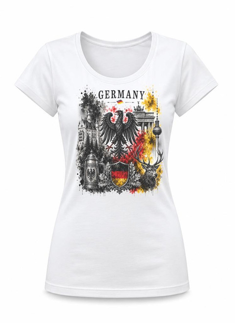 Womens Germany Trash Water Colour German National Flag Lady Fit White T-Shirt