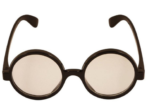 Black Circular Clear Lens Spectacles Wizard Geek Nerd Glasses Fancy Dress Costume Eyewear