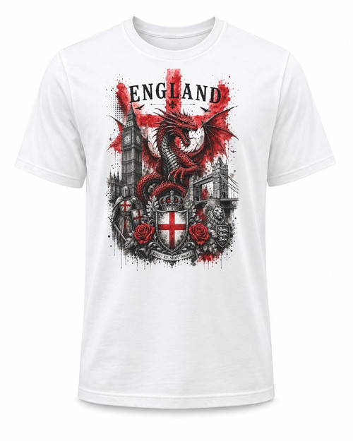Adults St George Dragon England National Flag Unisex White T-Shirt