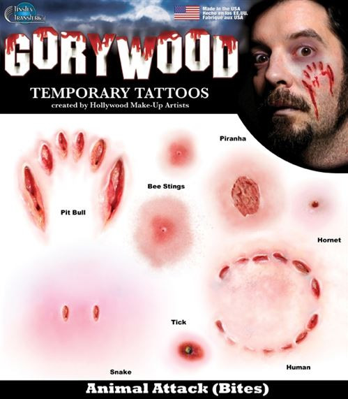 Tinsley Transfer Temporary Tattoo FX Trauma Series Animal Attack Halloween Special FX