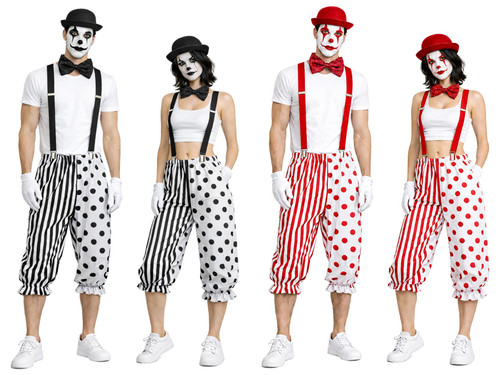 Adults Black & White Pierrot Clown Set Circus Big Top Kit Fancy Dress Costume