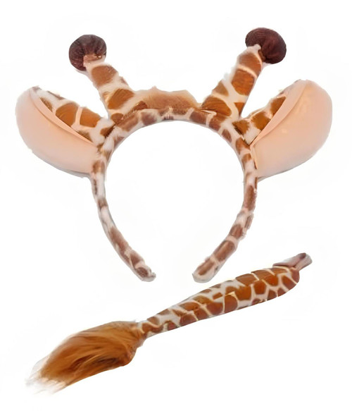 Giraffe Ears on Headband & Tail African Safari Animal Fancy Dress Costume Accessory