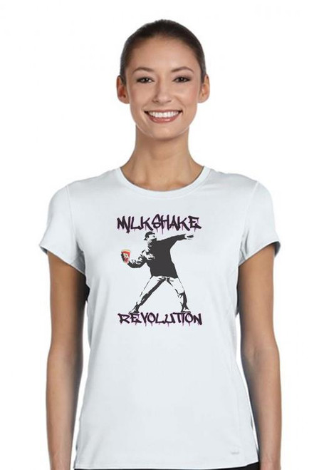 Womens Banksy Milkshake Revolution Protest Graffiti Street Art Lady Fit White T-Shirt