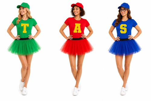 Womens Red Blue or Green Musical Chipmunk Hen Party Rodent Animal Fancy Dress