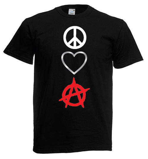 Adults Peace Love & Anarchy Punk Rebellion Unisex Black T-Shirt