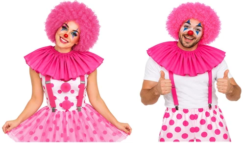 Adults Clown Wig Collar & Braces Circus Fancy Dress Costume Accessory Kit