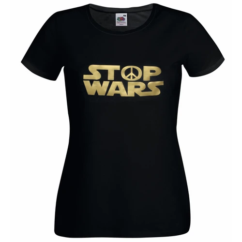 Womens Stop Wars Peace Symbol Pacifist Galaxy Wars Spoof Lady Fit Black T-Shirt