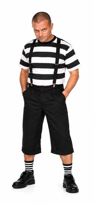 Adults Black & White Pugsley Adams Family Halloween Movie Film Fancy Dress Costume