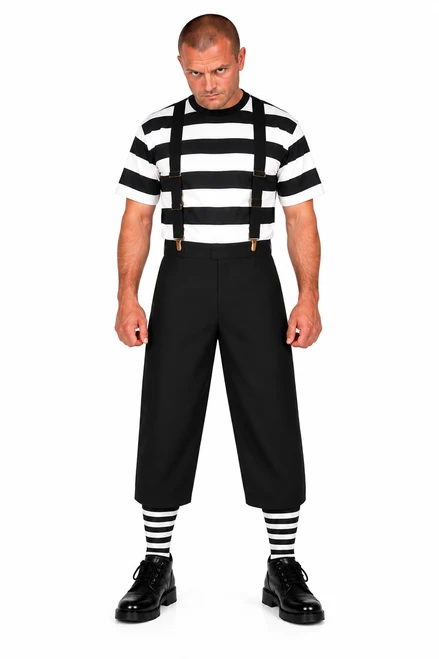 Adults Black & White Pugsley Adams Family Halloween Movie Film Fancy Dress Costume