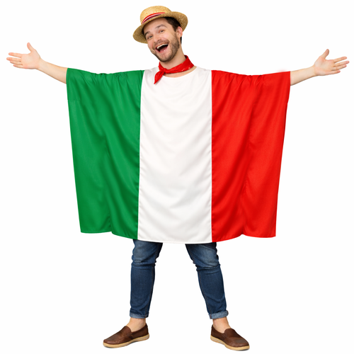Adults Tricolour National Flag of Italy Supporters Poncho Italian Fancy Dress Costume [One Size]