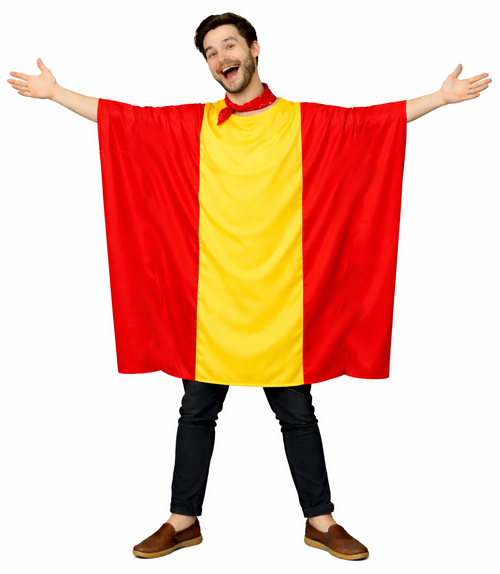 Adults National Flag of Spain Spanish Supporters Poncho Fancy Dress Costume