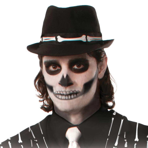 Mexican Day of The Dead Bone Fedora Trilby Hat Halloween Fancy Dress Headwear