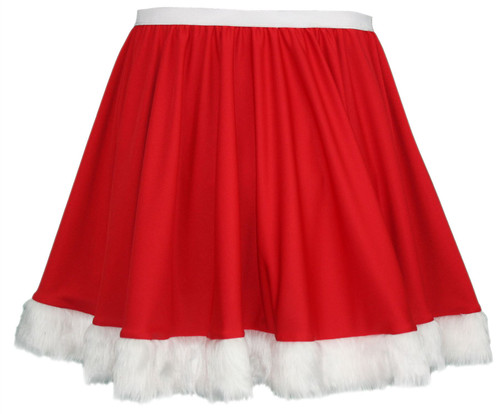 Ladies Red Santa Claus Full Circle 15" Skater Skirt with White Faux Fur Trim Ladies Red Santa Claus Full Circle 15" Skater Skirt with White Faux Fur Trim