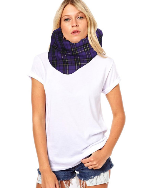 Unisex Adults Purple Gold Tartan Snood Burns Night Fancy Dress Accessory