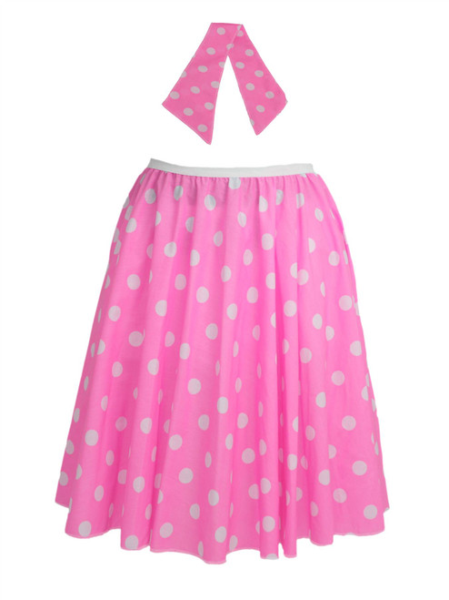 Adults 22" Length Baby Pink & White Polka Dot Rock & Roll Skirt & Necktie Fancy Dress Adults 22" Length Baby Pink & White Polka Dot Rock & Roll Skirt & Necktie Fancy Dress