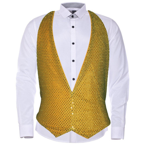 Childs Gold Sequin Backless Waistcoat Showman Ringmaster Circus Fancy Dress