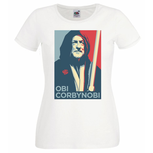 Ladies White Obi Corbynobi Jeremy Corbyn T-Shirt Labour Party Leader TShirt