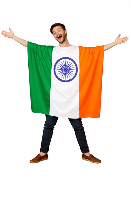 Adults Tiranga National Flag of India Supporters Poncho Fancy Dress Costume [One Size]