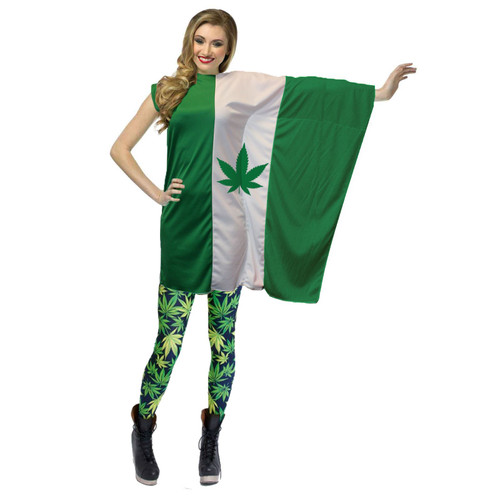 Adults Cannabis Leaf Flag Dress 420 Supporters Fancy Dress Costume [2 Sizes