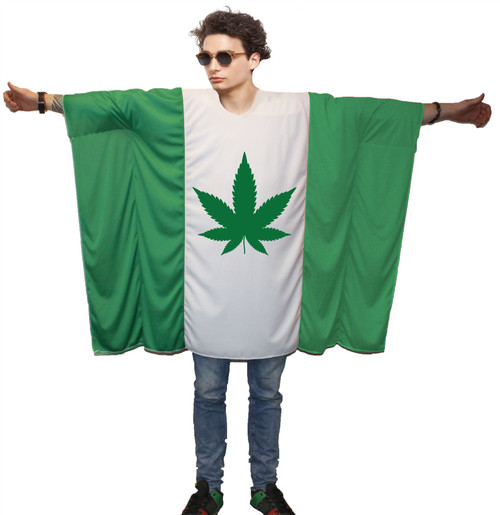Adults Cannabis Leaf Ganja Weed 420 Flag Poncho Fancy Dress Costume [One Size]