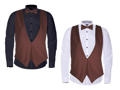 Adult Unisex Chocolate Brown Backless Waistcoats & Elasticated Dicky Bow Caberet Costume Accessory