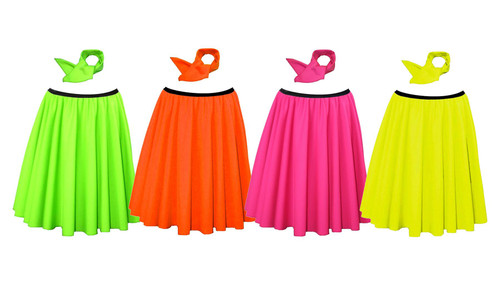 Adults 22" Length Neon Colours Rock & Roll Skirt & Neck Tie 1950's 50s Fancy Dress [2 Sizes]